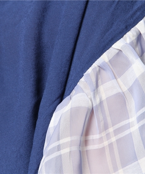 mystic(ミスティック)の「袖チェックブラウス(シャツ/ブラウス・レディース・ネイビー/ブルー/ベージュ/オフホワイト・フリ-)」の10枚目の写真