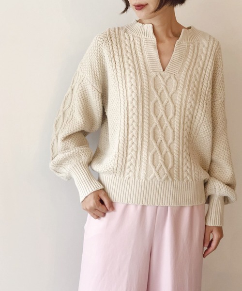Banner Barrett（バナーバレット）の「ケーブルパフスリーブ ニットトップス（ニット/セーター・レディース・ベージュ/オフホワイト/ピンク・38）」の3枚目の写真