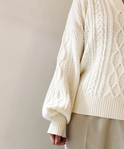 Banner Barrett（バナーバレット）の「ケーブルパフスリーブ ニットトップス（ニット/セーター・レディース・ベージュ/オフホワイト/ピンク・38）」の5枚目の写真