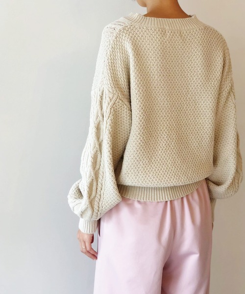 Banner Barrett（バナーバレット）の「ケーブルパフスリーブ ニットトップス（ニット/セーター・レディース・ベージュ/オフホワイト/ピンク・38）」の4枚目の写真
