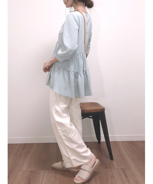 SUGAR BISKET（シュガービスケット）の「ティアードブラウス（シャツ/ブラウス・レディース・ホワイト/ブラック/ベージュ/ネイビー/ミント/スモークピンク・フリー）」の12枚目の写真