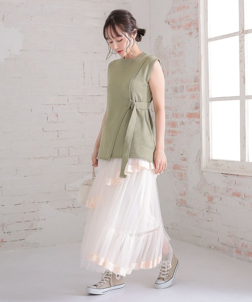 KOBE LETTUCE（コウベレタス）の「サイドベルトノースリーブニット（ニット/セーター・レディース・ブラック/オリーブ/モカ・FREE）」の9枚目の写真