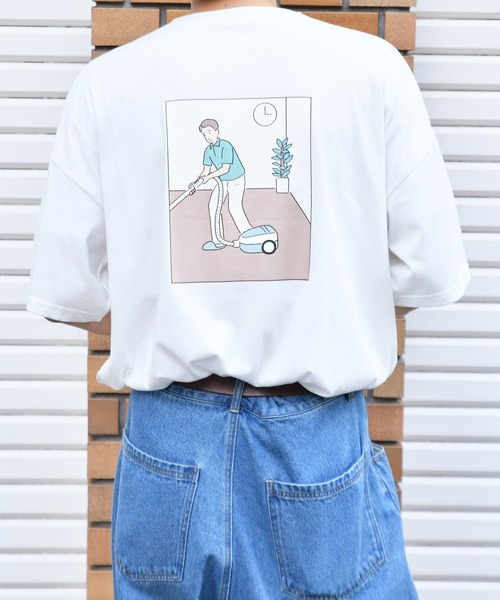 PairPair(ペアペア)の「カップル掃除プリントT(ユニセックス)(Tシャツ/カットソー・レディース・ライトブルー/オフホワイト/ホワイト/サックスブルー/スミクロ/チャコールグレー・FREE)」の2枚目の写真