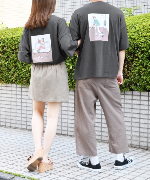 PairPair(ペアペア)の「カップル掃除プリントT(ユニセックス)(Tシャツ/カットソー・レディース・ライトブルー/オフホワイト/ホワイト/サックスブルー/スミクロ/チャコールグレー・FREE)」の10枚目の写真
