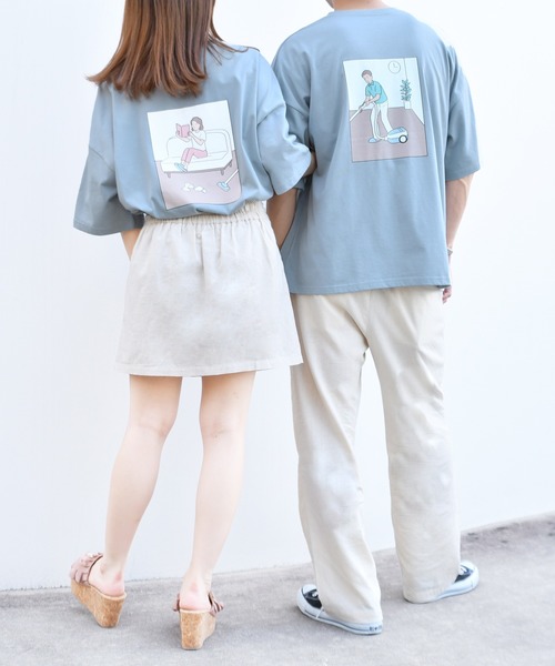 PairPair(ペアペア)の「カップル掃除プリントT(ユニセックス)(Tシャツ/カットソー・レディース・ライトブルー/オフホワイト/ホワイト/サックスブルー/スミクロ/チャコールグレー・FREE)」の22枚目の写真