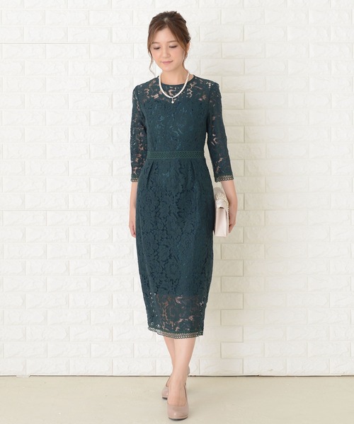 Lace Ladies(レースレディース)の「レースデザイン七分袖ワンピースドレス(ドレス・レディース・グリーン/ブラック/ワインレッド/ネイビー・L/M/S/XL)」の3枚目の写真