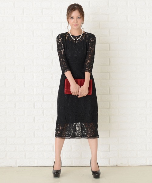 セール レースデザイン七分袖ワンピースドレス ドレス Lace Ladies レースレディース のファッション通販 Zozotown