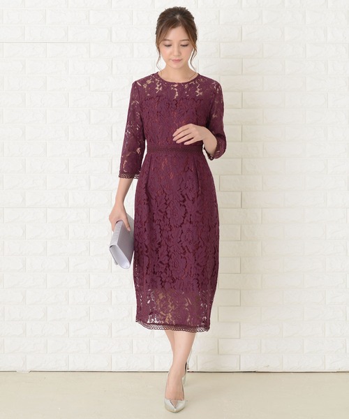 セール レースデザイン七分袖ワンピースドレス ドレス Lace Ladies レースレディース のファッション通販 Zozotown