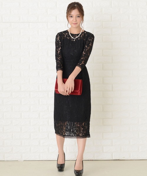 Lace Ladies(レースレディース)の「レースデザイン七分袖ワンピースドレス(ドレス・レディース・グリーン/ブラック/ワインレッド/ネイビー・L/M/S/XL)」の22枚目の写真