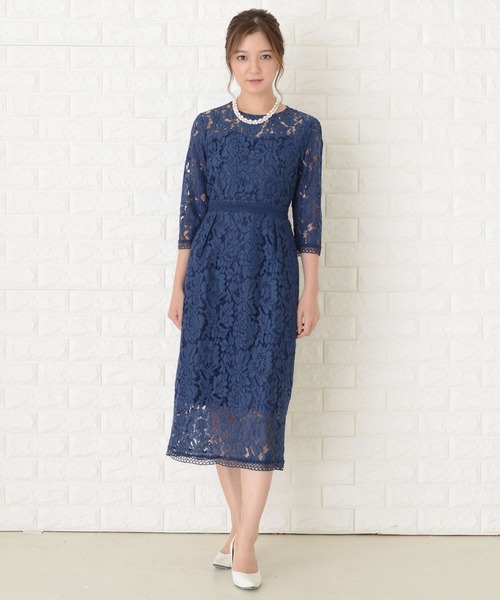 Lace Ladies(レースレディース)の「レースデザイン七分袖ワンピースドレス(ドレス・レディース・グリーン/ブラック/ワインレッド/ネイビー・L/M/S/XL)」の7枚目の写真