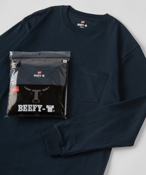 HANES(ヘインズ)の「【Hanes/ヘインズ】 BEEFY LONG SLEEVE ポケットTシャツ 1P クルーネック Tシャツ(Tシャツ/カットソー・メンズ・ホワイト/ブラック/グレー/ネイビー・L/M/XL)」の1枚目の写真