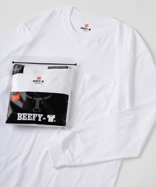 HANES(ヘインズ)の「【Hanes/ヘインズ】 BEEFY LONG SLEEVE ポケットTシャツ 1P クルーネック Tシャツ(Tシャツ/カットソー・メンズ・ホワイト/ブラック/グレー/ネイビー・L/M/XL)」の2枚目の写真