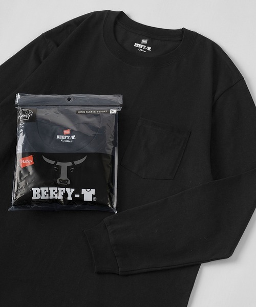 HANES(ヘインズ)の「【Hanes/ヘインズ】 BEEFY LONG SLEEVE ポケットTシャツ 1P クルーネック Tシャツ(Tシャツ/カットソー・メンズ・ホワイト/ブラック/グレー/ネイビー・L/M/XL)」の3枚目の写真