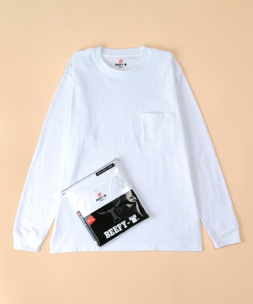 HANES(ヘインズ)の「【Hanes/ヘインズ】 BEEFY LONG SLEEVE ポケットTシャツ 1P クルーネック Tシャツ(Tシャツ/カットソー・メンズ・ホワイト/ブラック/グレー/ネイビー・L/M/XL)」の12枚目の写真