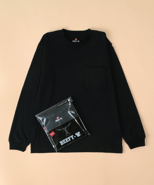 HANES(ヘインズ)の「【Hanes/ヘインズ】 BEEFY LONG SLEEVE ポケットTシャツ 1P クルーネック Tシャツ(Tシャツ/カットソー・メンズ・ホワイト/ブラック/グレー/ネイビー・L/M/XL)」の10枚目の写真