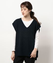 Samansa Mos2 blue | ケーブルニットベスト(ベスト)