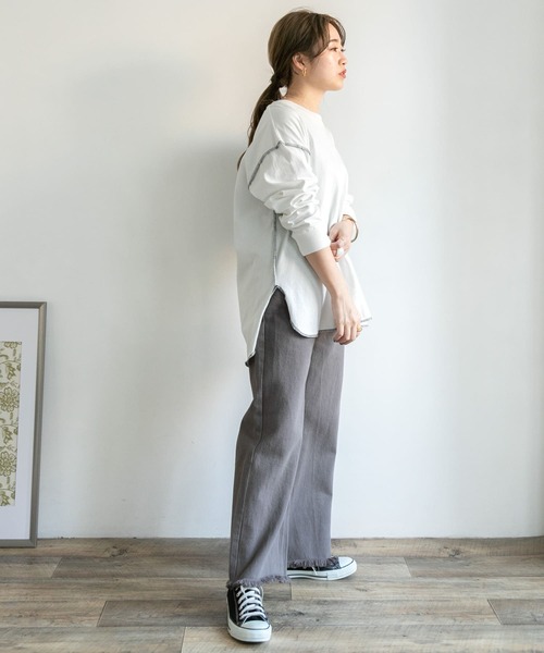 ITEMS URBANRESEARCH（アイテムズ アーバンリサーチ）の「ルーズカツラギフリンジパンツ（その他パンツ・レディース・チャコールグレー/ベージュ/オフホワイト・FREE）」の16枚目の写真