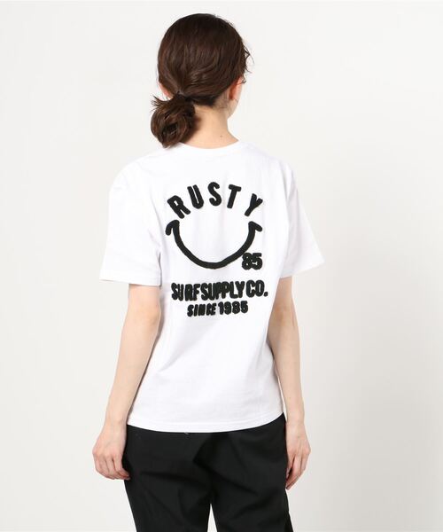 RUSTY(ラスティ)の「RUSTY/ラスティ― スマイリーバックプリントTシャツ 921504(Tシャツ/カットソー・レディース・ホワイト/ブラック/ベージュ/パープル・M/L)」の9枚目の写真