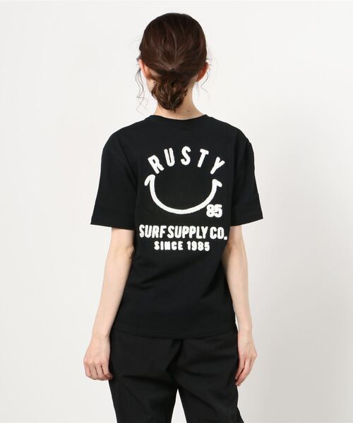 RUSTY(ラスティ)の「RUSTY/ラスティ― スマイリーバックプリントTシャツ 921504(Tシャツ/カットソー・レディース・ホワイト/ブラック/ベージュ/パープル・M/L)」の8枚目の写真