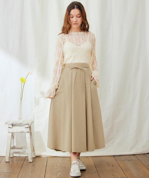 PURIL（ピュリル）の「【PURIL】ウェストリボン付き タックフレア スカート（スカート・レディース・ベージュ/ネイビー/ライラック・S/M）」の8枚目の写真