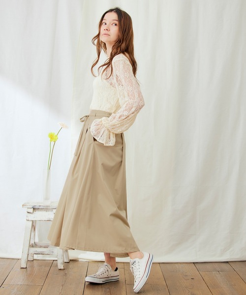 PURIL（ピュリル）の「【PURIL】ウェストリボン付き タックフレア スカート（スカート・レディース・ベージュ/ネイビー/ライラック・S/M）」の9枚目の写真