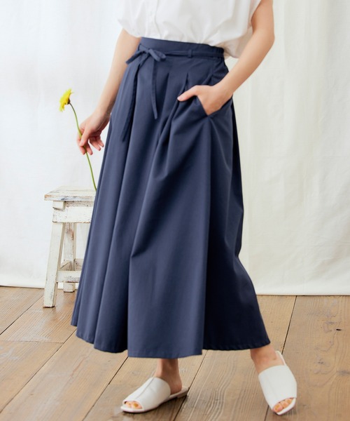 PURIL（ピュリル）の「【PURIL】ウェストリボン付き タックフレア スカート（スカート・レディース・ベージュ/ネイビー/ライラック・S/M）」の11枚目の写真