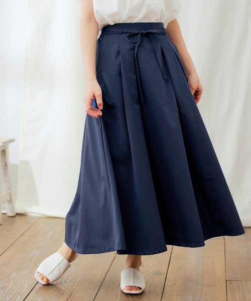 PURIL（ピュリル）の「【PURIL】ウェストリボン付き タックフレア スカート（スカート・レディース・ベージュ/ネイビー/ライラック・S/M）」の13枚目の写真