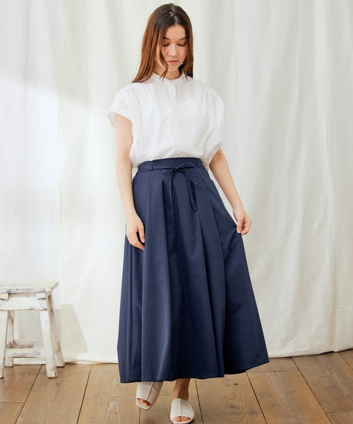 PURIL（ピュリル）の「【PURIL】ウェストリボン付き タックフレア スカート（スカート・レディース・ベージュ/ネイビー/ライラック・S/M）」の15枚目の写真