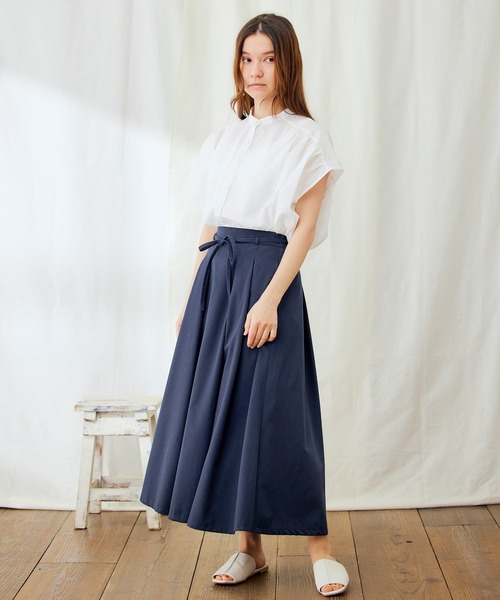 PURIL（ピュリル）の「【PURIL】ウェストリボン付き タックフレア スカート（スカート・レディース・ベージュ/ネイビー/ライラック・S/M）」の16枚目の写真