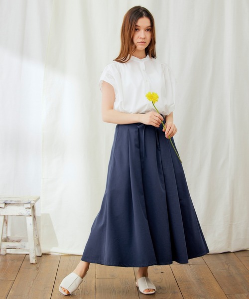 PURIL（ピュリル）の「【PURIL】ウェストリボン付き タックフレア スカート（スカート・レディース・ベージュ/ネイビー/ライラック・S/M）」の17枚目の写真