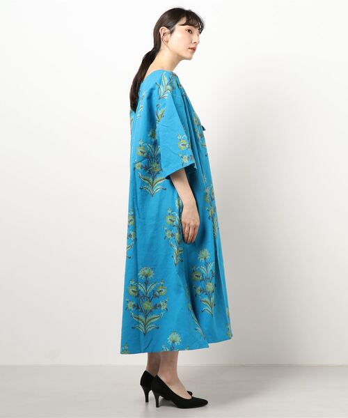 チャイハネ（チャイハネ）の「【チャイハネ】ブロックプリント リモーネワンピース（ワンピース・レディース・ホワイト/オレンジ/ブルー・FREE）」の5枚目の写真