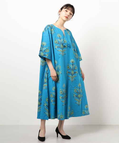 チャイハネ（チャイハネ）の「【チャイハネ】ブロックプリント リモーネワンピース（ワンピース・レディース・ホワイト/オレンジ/ブルー・FREE）」の11枚目の写真