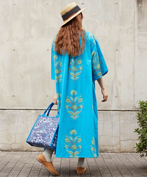 チャイハネ（チャイハネ）の「【チャイハネ】ブロックプリント リモーネワンピース（ワンピース・レディース・ホワイト/オレンジ/ブルー・FREE）」の7枚目の写真