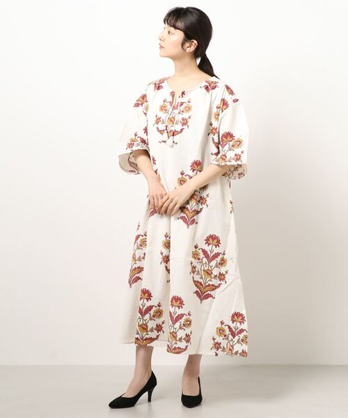 チャイハネ（チャイハネ）の「【チャイハネ】ブロックプリント リモーネワンピース（ワンピース・レディース・ホワイト/オレンジ/ブルー・FREE）」の15枚目の写真