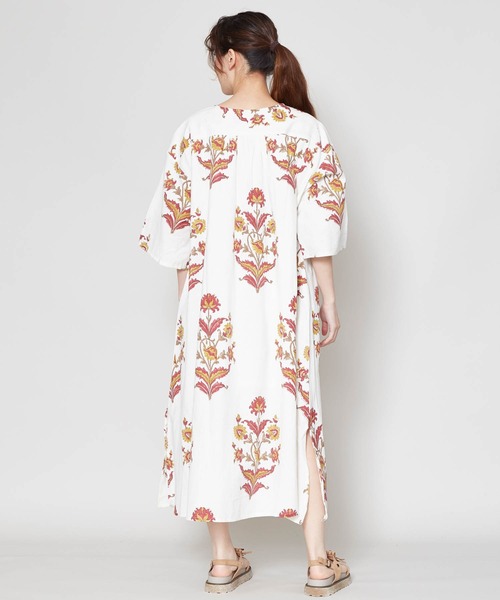 チャイハネ（チャイハネ）の「【チャイハネ】ブロックプリント リモーネワンピース（ワンピース・レディース・ホワイト/オレンジ/ブルー・FREE）」の12枚目の写真