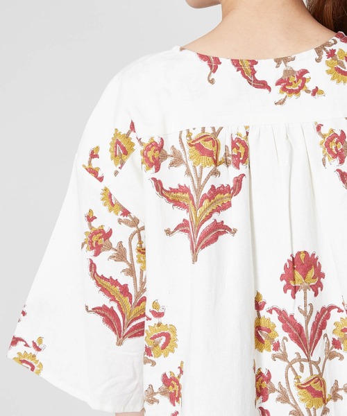 チャイハネ（チャイハネ）の「【チャイハネ】ブロックプリント リモーネワンピース（ワンピース・レディース・ホワイト/オレンジ/ブルー・FREE）」の6枚目の写真