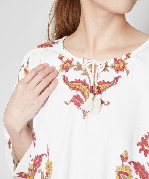 チャイハネ（チャイハネ）の「【チャイハネ】ブロックプリント リモーネワンピース（ワンピース・レディース・ホワイト/オレンジ/ブルー・FREE）」の18枚目の写真