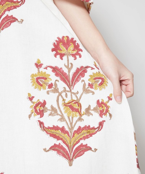 チャイハネ（チャイハネ）の「【チャイハネ】ブロックプリント リモーネワンピース（ワンピース・レディース・ホワイト/オレンジ/ブルー・FREE）」の8枚目の写真