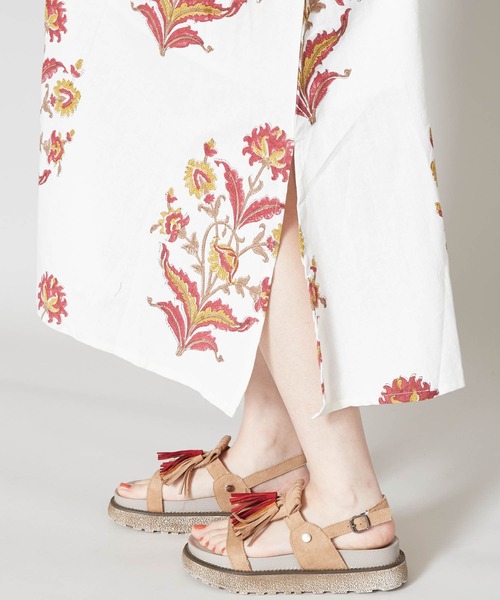 チャイハネ（チャイハネ）の「【チャイハネ】ブロックプリント リモーネワンピース（ワンピース・レディース・ホワイト/オレンジ/ブルー・FREE）」の10枚目の写真