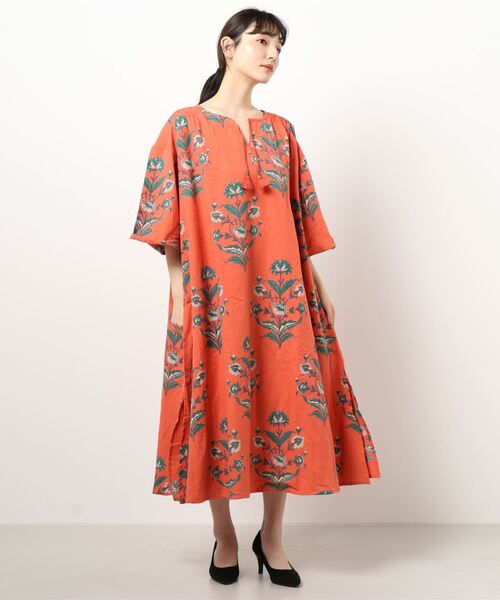 チャイハネ（チャイハネ）の「【チャイハネ】ブロックプリント リモーネワンピース（ワンピース・レディース・ホワイト/オレンジ/ブルー・FREE）」の19枚目の写真