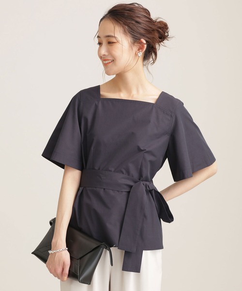 【極美品】ナノユニバース　ペプラムトップス　半袖　ブラック セール 40%OFF】スクエアネックペプラムトップス 半袖(503799508
