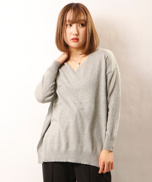 nougatine(ヌガティーヌ)の「【nougatine】綿100%Vネックハイゲージニット(ニット/セーター・レディース・ブラック/グレー/ホワイト・FREE)」の3枚目の写真