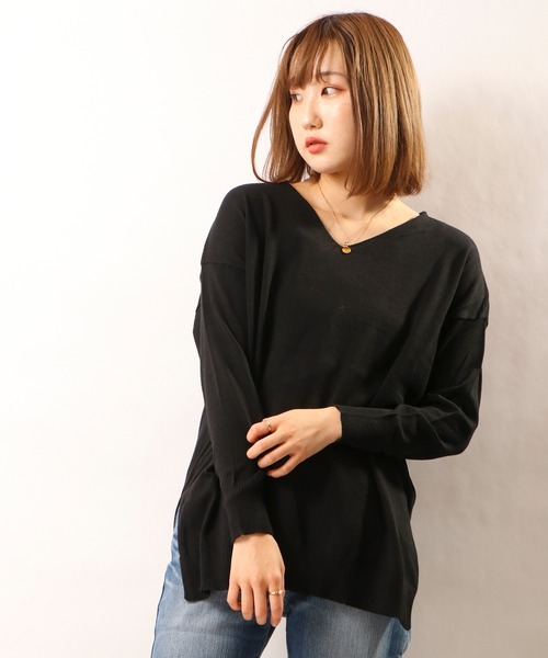 nougatine(ヌガティーヌ)の「【nougatine】綿100%Vネックハイゲージニット(ニット/セーター・レディース・ブラック/グレー/ホワイト・FREE)」の2枚目の写真