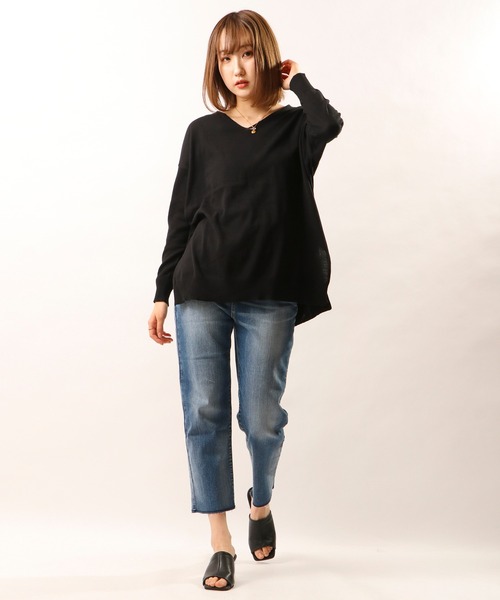 nougatine(ヌガティーヌ)の「【nougatine】綿100%Vネックハイゲージニット(ニット/セーター・レディース・ブラック/グレー/ホワイト・FREE)」の10枚目の写真