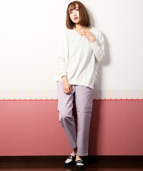 nougatine(ヌガティーヌ)の「【nougatine】綿100%Vネックハイゲージニット(ニット/セーター・レディース・ブラック/グレー/ホワイト・FREE)」の9枚目の写真