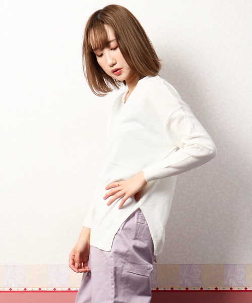 nougatine(ヌガティーヌ)の「【nougatine】綿100%Vネックハイゲージニット(ニット/セーター・レディース・ブラック/グレー/ホワイト・FREE)」の7枚目の写真