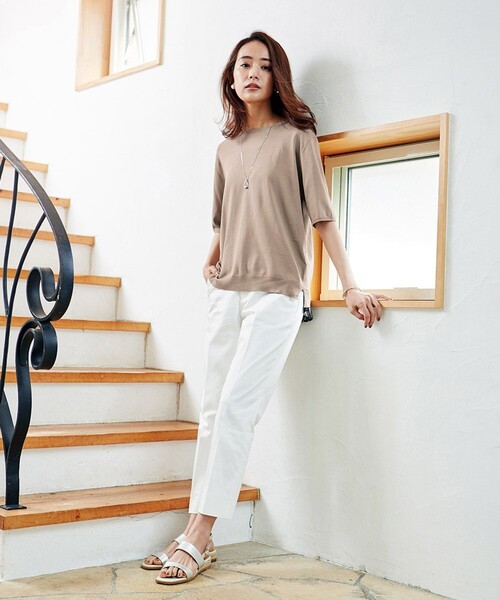 J.PRESS(ジェイプレス)の「【洗える】シャインバックキュプラ ニット(ニット/セーター・レディース・ブラウン系/ネイビー系/ピンク系・T13/T15)」の4枚目の写真