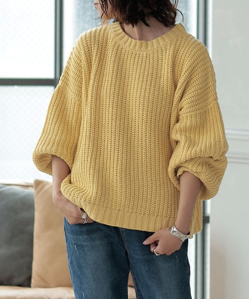 DONOBAN(ドノバン)の「ロービングバルーンスリーブニット(ニット/セーター・レディース・ブラック/ベージュ/ホワイト系その他/ブルー系その他/ピンク系その他/ピンク/イエロー・F)」の6枚目の写真