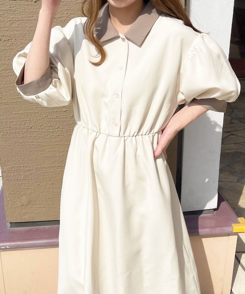 apres jour（アプレジュール）の「配色襟ワンピ【ZOZOTOWN限定アイテム】（ワンピース・レディース・グリーン/ブラック/アイボリー・フリー/X-LARGE）」の5枚目の写真