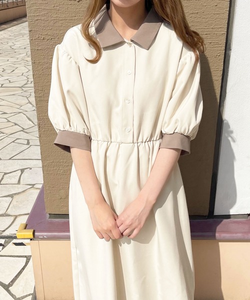 apres jour（アプレジュール）の「配色襟ワンピ【ZOZOTOWN限定アイテム】（ワンピース・レディース・グリーン/ブラック/アイボリー・フリー/X-LARGE）」の6枚目の写真